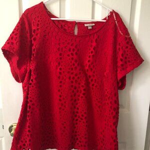 WOMENS RED SHORT SLEEVE BLOUSE-ROZ & ALI 3X- TOP LAYER OPEN PATTERN